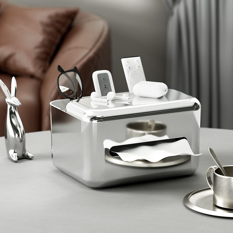 Cajón de pañuelos de escritorio, soporte para servilletas de papel, caja de almacenamiento para control remoto, soporte para pañuelos multifuncional_voghion.com