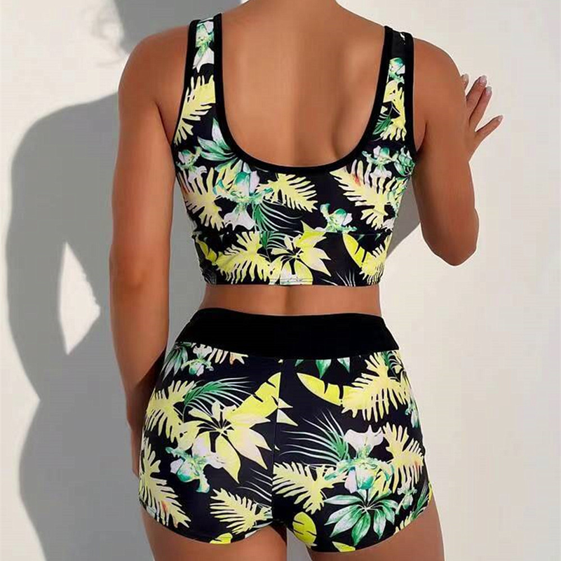 2024 New Printed Skirt Conservative Women's Split High Waist Tankini Swimsuit_voghion.com