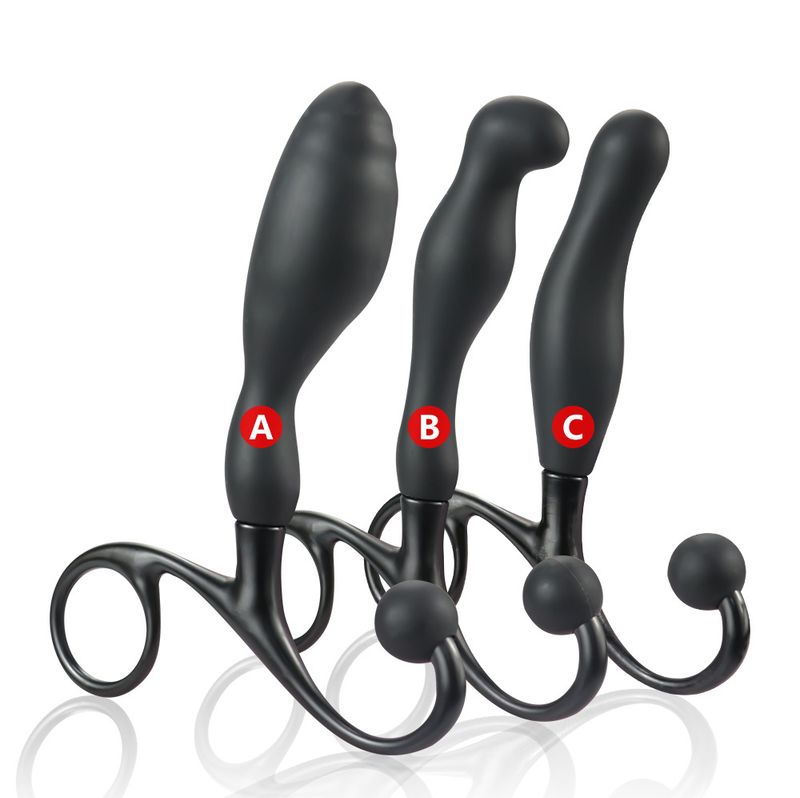 Masajeador de próstata manual de tamaño pequeño, juego de tres piezas, tapón anal de silicona para hombres y mujeres, abridor anal para el clímax del punto G._voghion.com