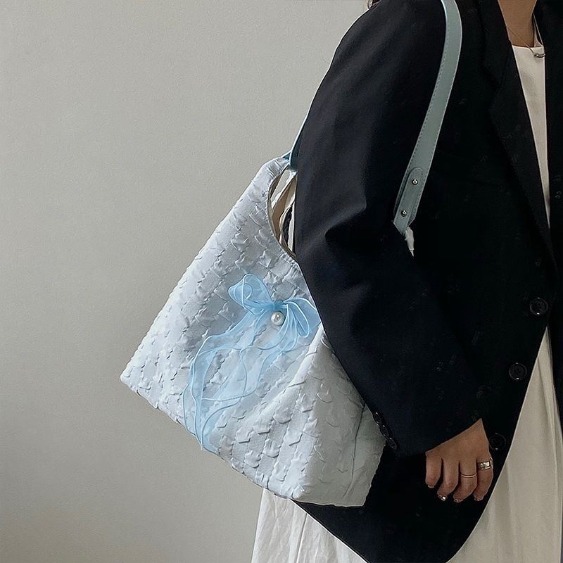 Grande capacità per il tempo libero con fiocco per le donne 2024 nuova borsa a tracolla di nicchia, borsa tote versatile per i pendolari_voghion.com