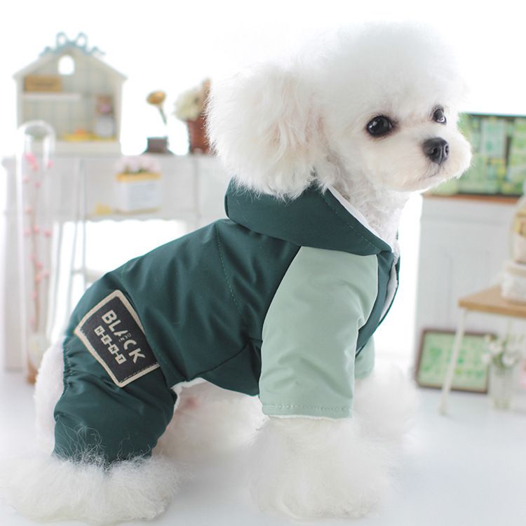 Pet clothes handsome dog ski four legged clothes Teddy Bichon autumn and winter thickened cotton clothes for small dogs_voghion.com