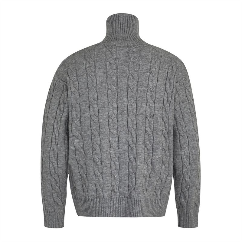 Men's Half-Button High Neck Sweater - Oversized Cable Knit Pullover, Loose Fit Casual Top With Textured Ribbed Design (Khaki/Gray, Sizes M-XL)_voghion.com