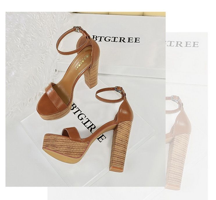 Women's Elegant Strappy Open-Toe High Heel Sandals With Chunky Heel & Platform Black Brown White Sizes 34-40 Super High Heel Waterproof Platform Shoes_voghion.com