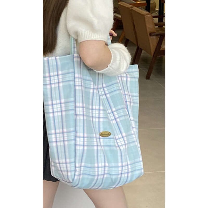 Borsa a tracolla singola con giunzioni a quadri Mambo alla menta fresca, semplice e a doppio uso, per pane doppio, spesso primaverile ed estivo_voghion.com