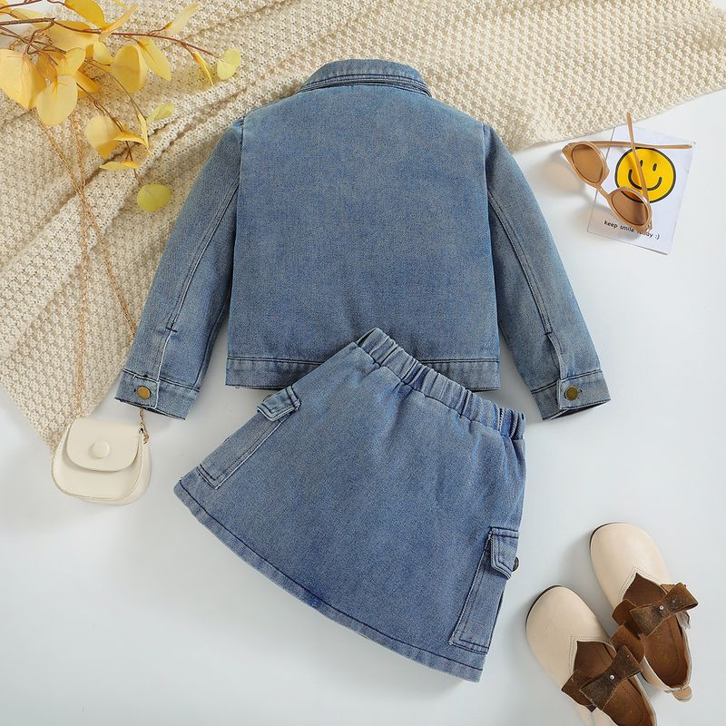 Children's Clothing New Girls' Denim Suits Fashionable Long Sleeved Jackets And Flared Pants_voghion.com