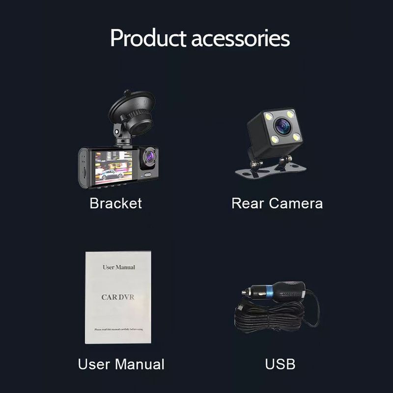 Privatus 3 modelio objektyvo vaizdo įrašymo įrenginys, 2 colių ekranas, automobilinis įrašymo įrenginys HD naktinio matymo DASHCAM automobilinis DVR_voghion.com
