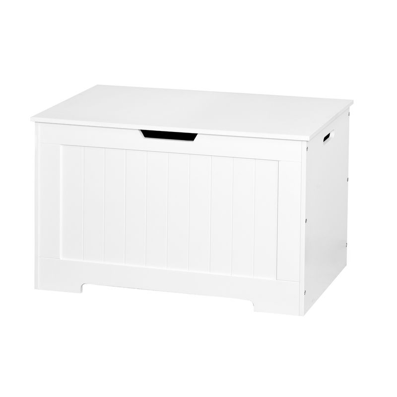White Lift Top Entryway Storage Cabinet with 2 Safety Hinge; Wooden Toy Box_voghion.com