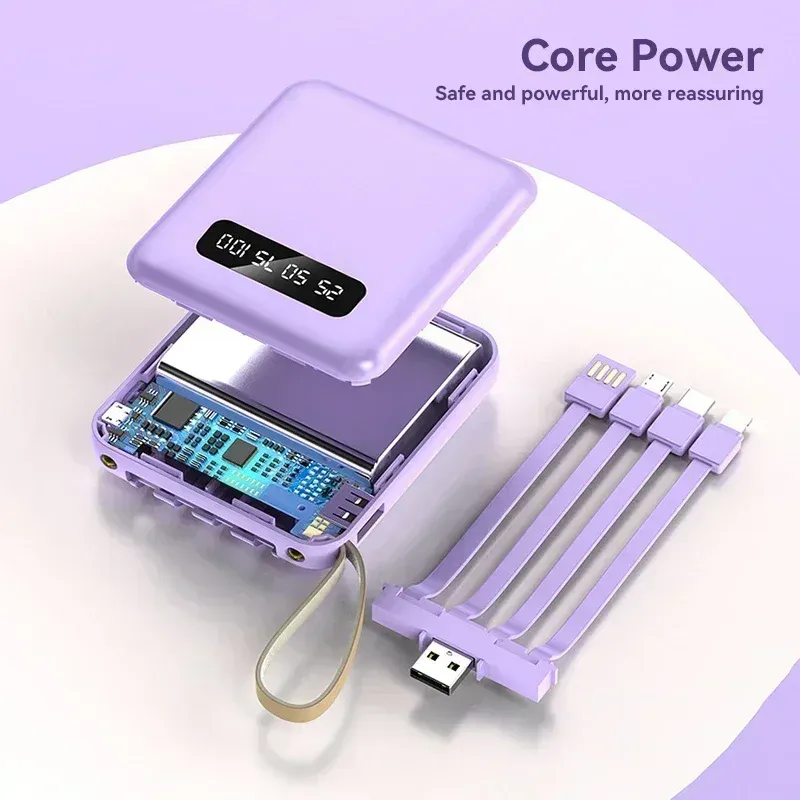 20000mAh Mini Powerbank Ingebouwde 4 Kabels Digitaal Display PowerBank Voor iPhone Huawei Xiaomi Samsung Draagbare Externe_voghion.com