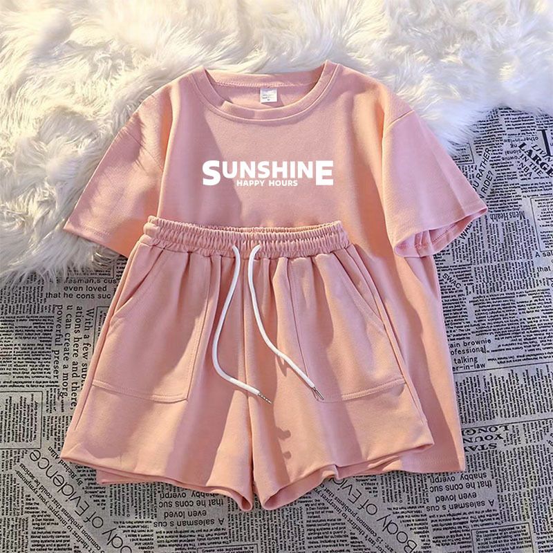 Ensemble deux pièces décontracté en soie de lait, imprimé été, nouveau style, short coréen ample, haut à manches courtes, tenue de sport_voghion.com