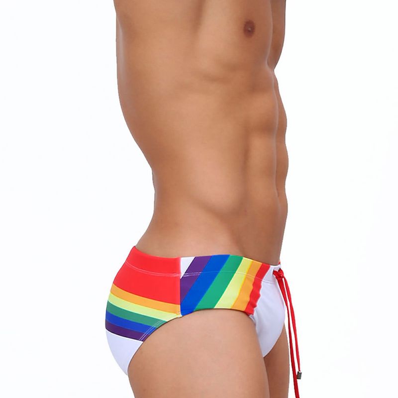 UXH Rainbow New Swim Trunks With Cup Sexy Close-fitting Quick-dry Sports Triangle For Men_voghion.com
