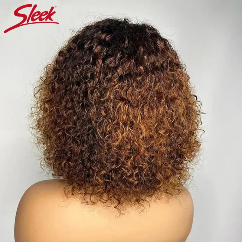 Jerry Curly Glueless Wig Short Pixie Bob Cut Human Hair Wigs With Bangs Highlight Honey Water Wave Blonde Colored Wigs_voghion.com