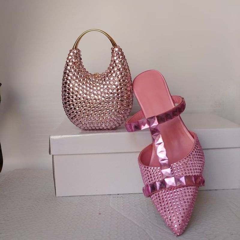 Pointed Diamond High Heels And Bag Set Stiletto Hollow Sexy Fashion Women's Shoes Wedding Shoes Sandals_voghion.com
