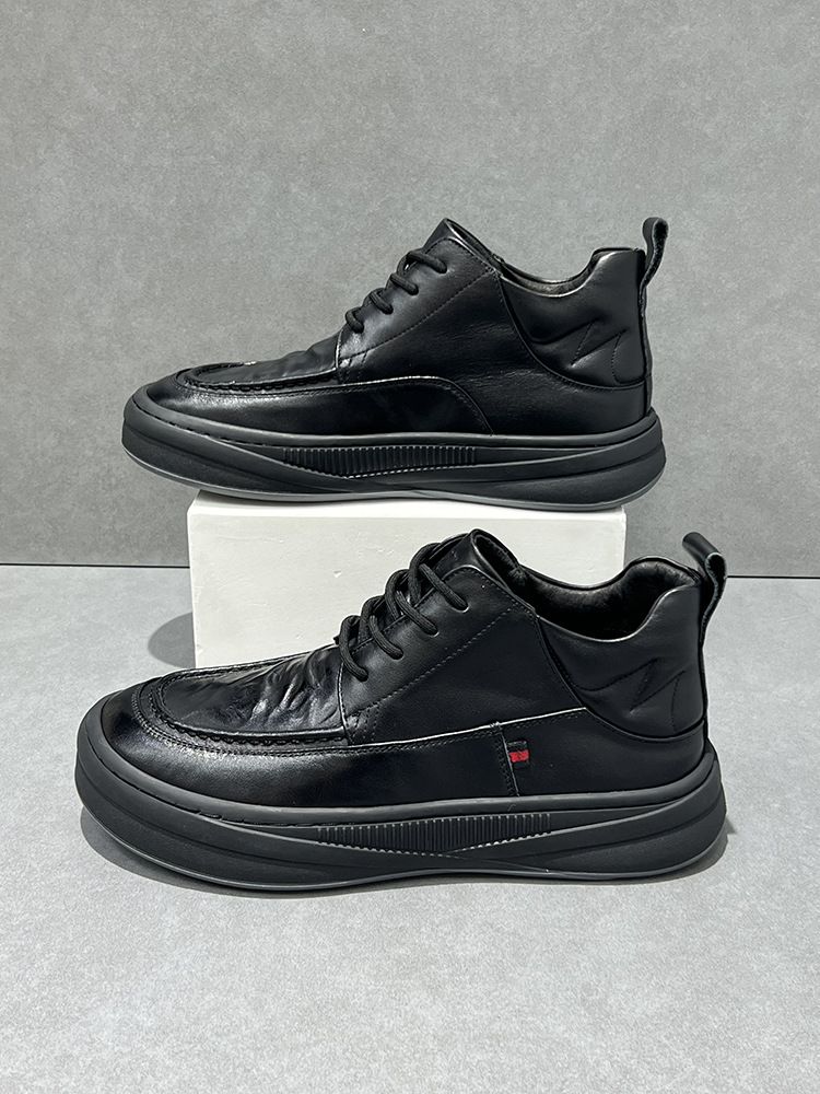 Bottines montantes tendance automne 2024, doublées polaire, chaudes et polyvalentes, en cuir véritable, style décontracté pour homme_voghion.com