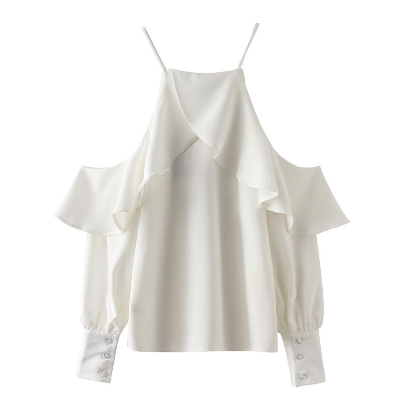 Îmbrăcăminte pentru femei, cămașă cu mânecă lungă, cu bretele, roz și alb, stil Lin Qian, de același fel_voghion.com