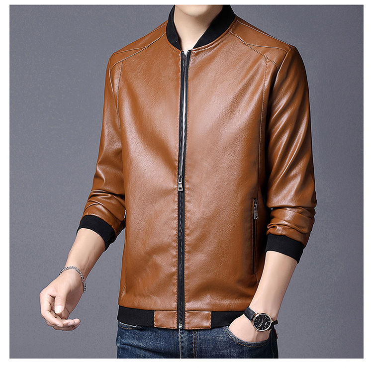 Oversized autumn standing collar, for men with fat guy jacket, youth motorcycle leather jacket_voghion.com