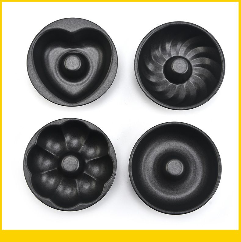 5-Piece Unique Shape Cake Pan Set - Modern Matte Black Electroplated Stainless Steel Baking Molds (Pumpkin/Flower/Round/Heart/Square Designs)_voghion.com