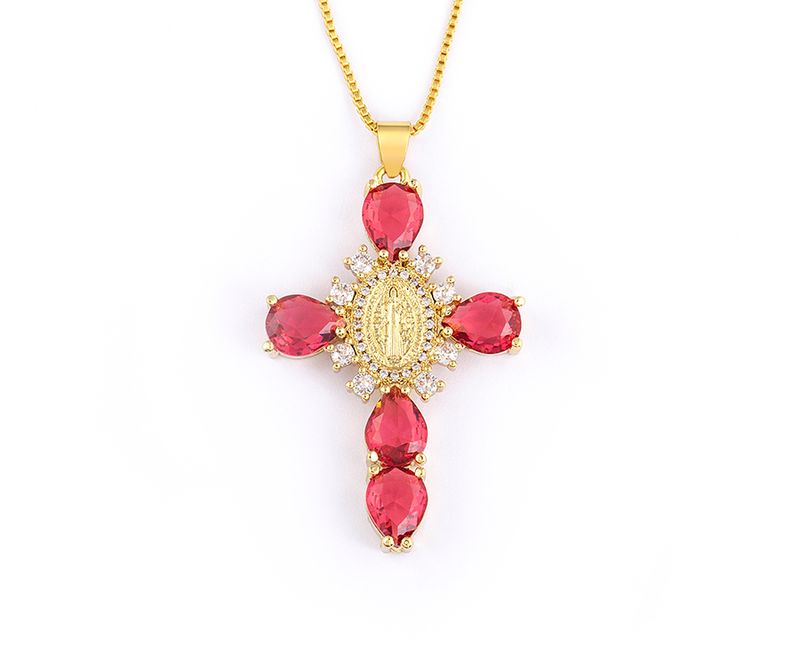 AIBEF Rhinestone Verski križ Devica Marija Pozlačen obesek Bakreni cirkoni Ženske ogrlice Nakit Pulover Veriga Darilo_voghion.com