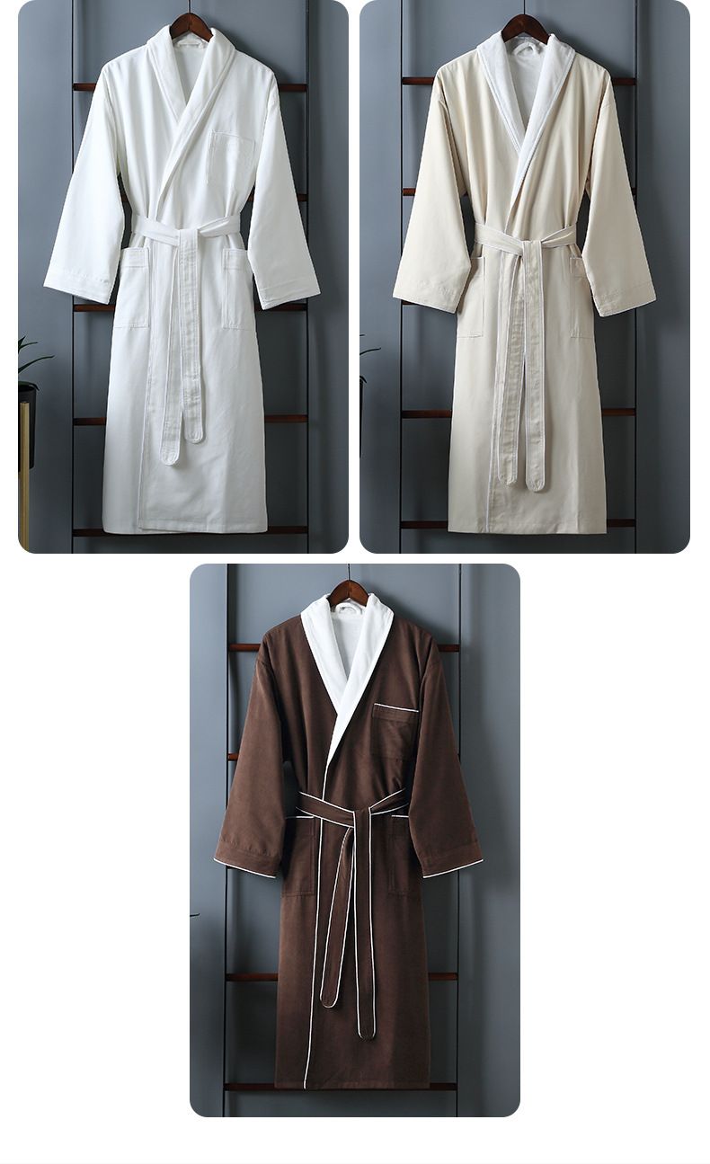 Roupão de banho de hotel com dupla camada espessada para outono e inverno, pijama de algodão masculino e feminino, absorvente, para salão de beleza e casal_voghion.com