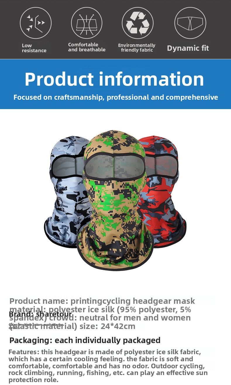 Masque de cyclisme intégré pour moto, couvre-tête, protection solaire, cache-cou en lycra fin et soie glacée pour homme, protection intégrale du visage_voghion.com