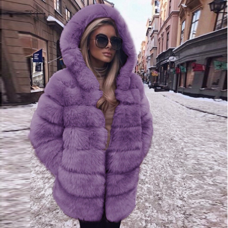 Pelliccia da donna Pelliccia di volpe a maniche lunghe con cappuccio_voghion.com