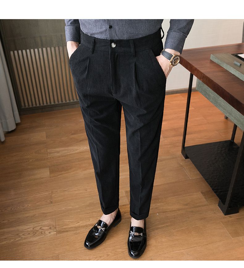 Herren Freizeithose Herbst und Winter Neue Cordhose Schlanke trendige Anzughose_voghion.com