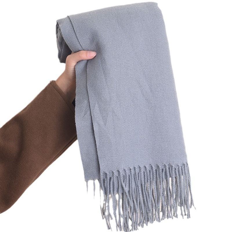Sciarpa invernale da donna in cashmere imitazione letteraria e artistica autunno e inverno ispessita calda doppio scopo tinta unita versione coreana moda a_voghion.com
