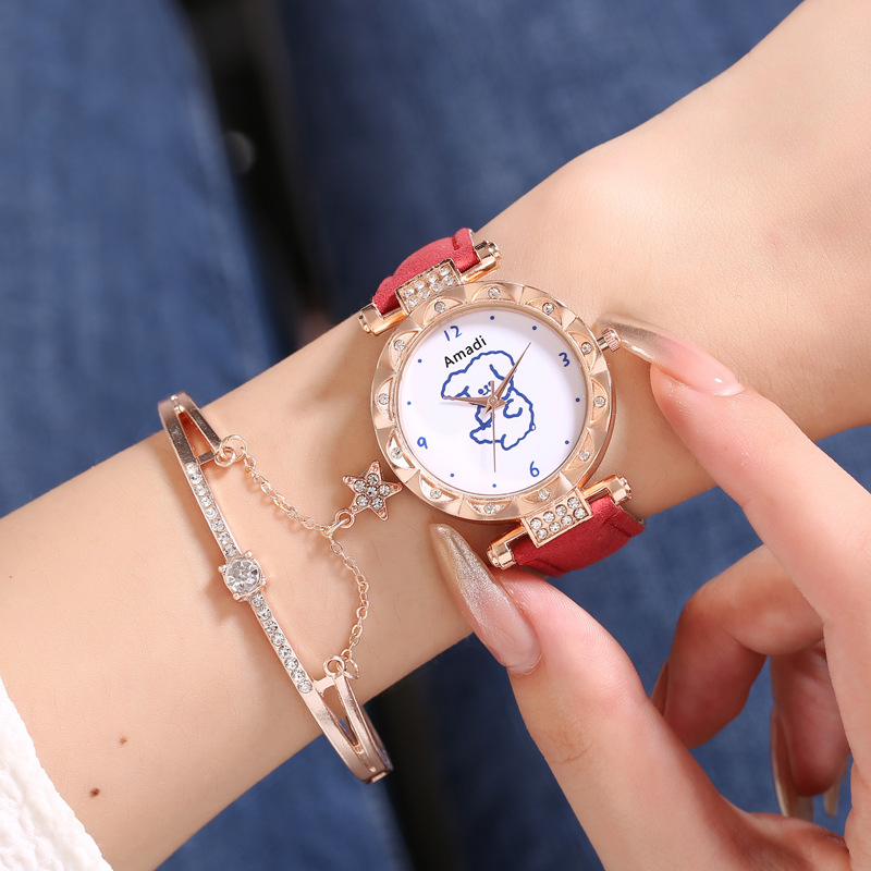 2024 2024 Amadi New Cute Bear Simple Cute Watch+bracelet Gift Box Women's Fashion Quartz Watch_voghion.com