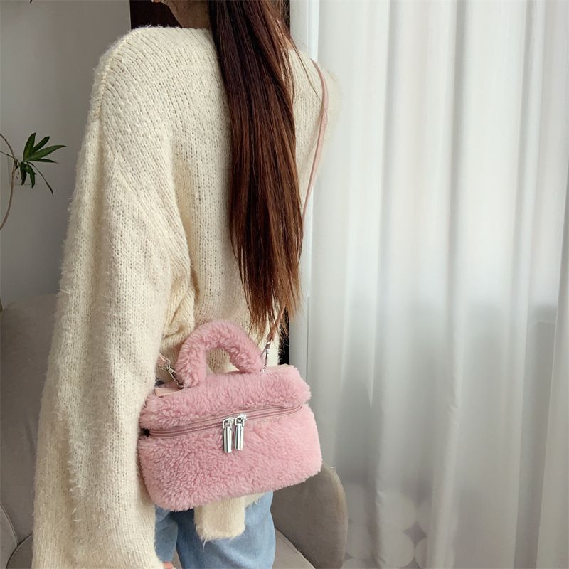 Faux Fur Camera Crossbody Bag - Elegant Retro Box Bag With Adjustable Strap For Women, Soft Fluffy Small Handbag For Daily Use & Office Commute_voghion.com