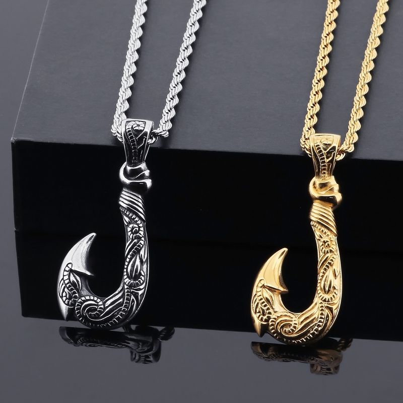 Men's Vintage Hook Pendant Necklace - Titanium Steel Ocean Fish Hook Jewelry For Punk Style_voghion.com