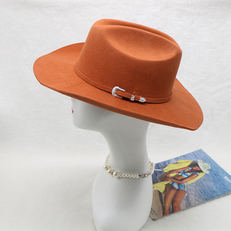 Cappello da cowboy in lana con fiocco jazz per cappello autunnale e invernale da uomo_voghion.com