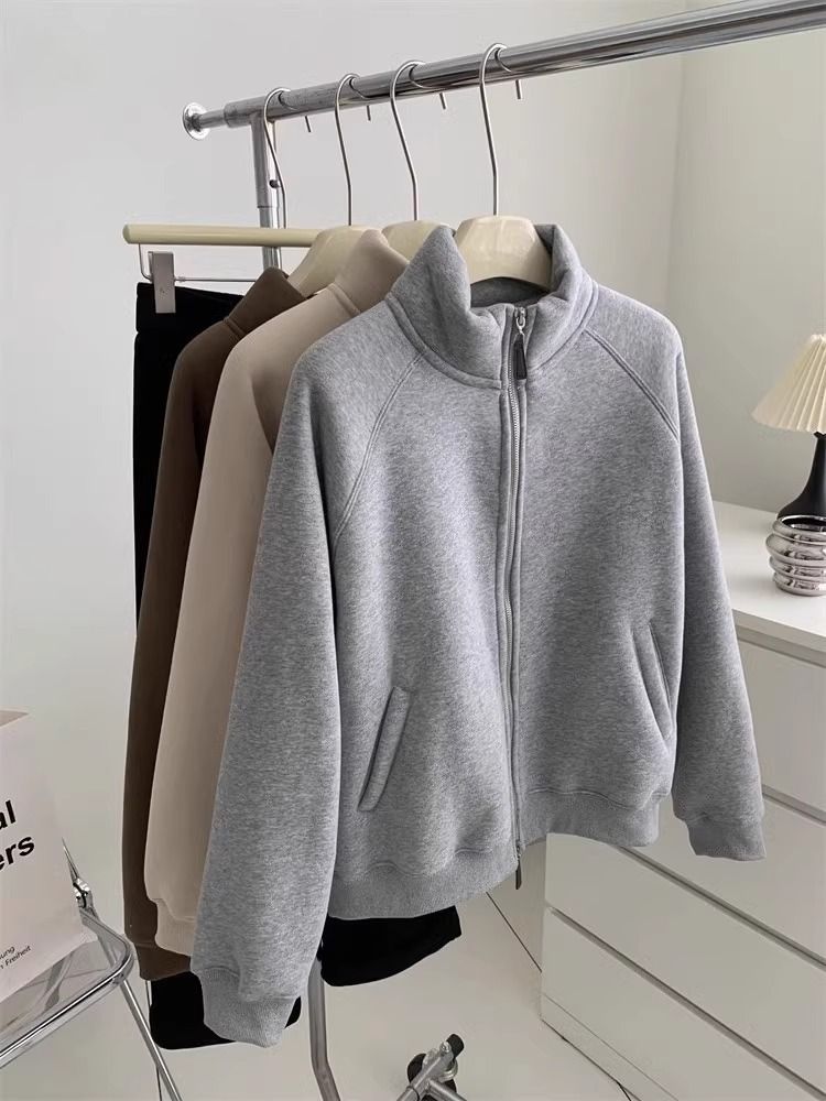 Winter Small Thickened Lamb Wool Sweatshirt Jacket For Women, Commuting Versatile Warm Casual Std Collar Zipper_voghion.com