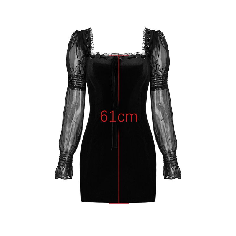 Women's square neck long sleeve slim-fit hip wrap backless black velvet dress_voghion.com
