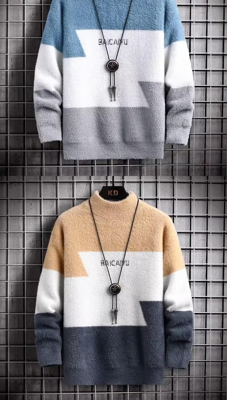 Maglione per uomo, maglione a collo alto a fondo spesso per studenti delle scuole medie e superiori, maglione in pile di visone_voghion.com