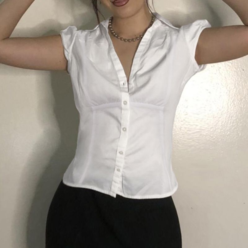 2024 Academy Style Bella Stessa dolce e piccante ragazza seno Top con cintura in vita manica corta camicia per le donne_voghion.com