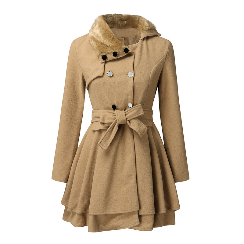 New women's slim fit long double breasted woolen coat, windbreaker for women_voghion.com