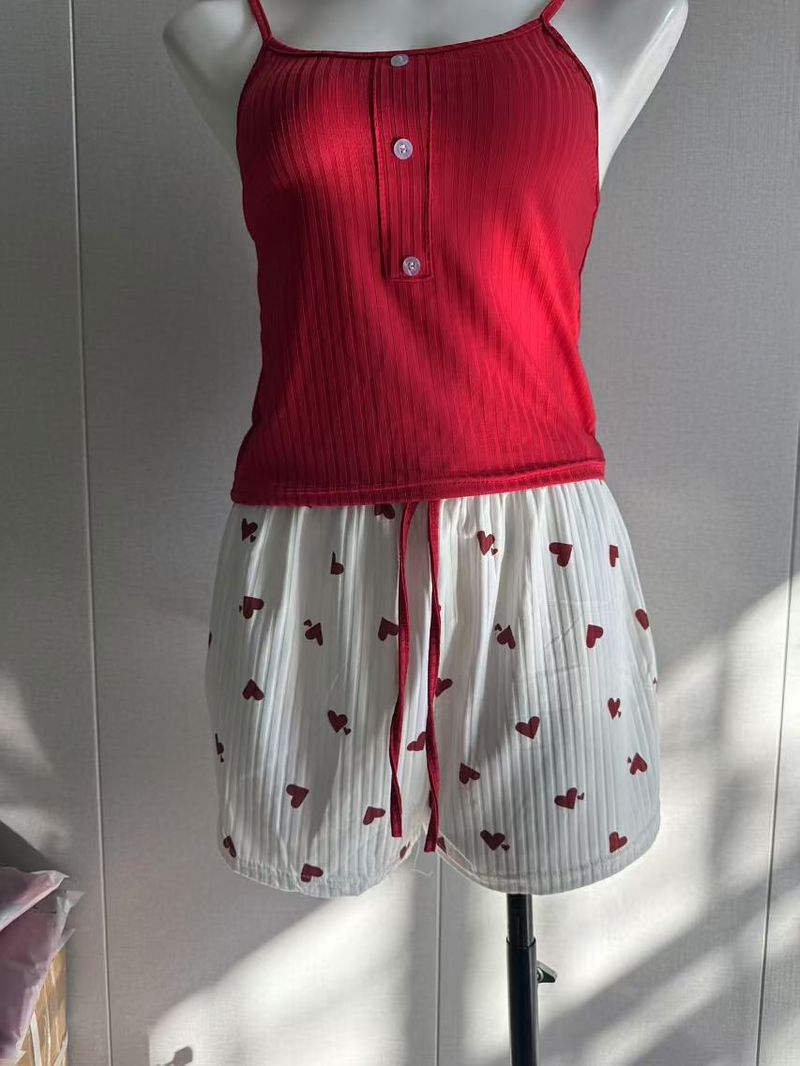 Süßes 3-teiliges Pyjama-Set für Damen – ärmelloses Oberteil + Shorts und Hose, weicher Stoff aus Milchseide, bequeme Nachtwäsche (S/M/L/XL/XXL)_voghion.com