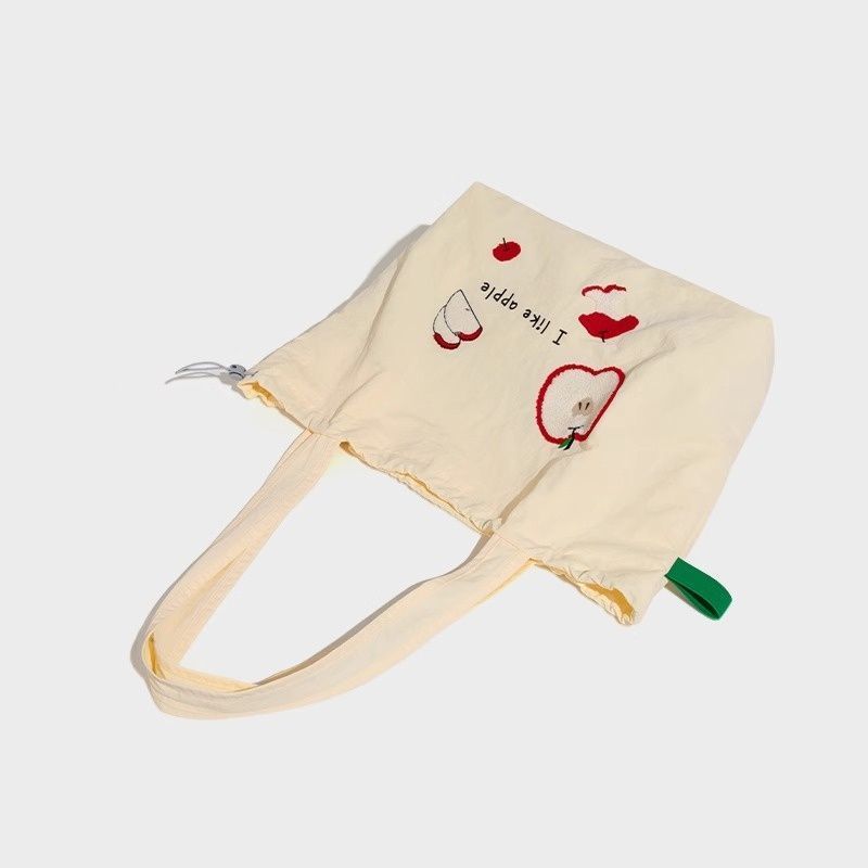 Embroidered Drawstring Canvas Bag 2025 Fall/Winter New Versatile Shoulder Bag Tote Bag_voghion.com