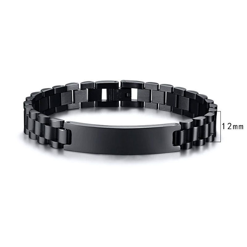 Bracciale da uomo in titanio regolabile con etichetta curva e cinturino in acciaio inossidabile dorato con incisione, vendita all'ingrosso di gioielli da donna_voghion.com