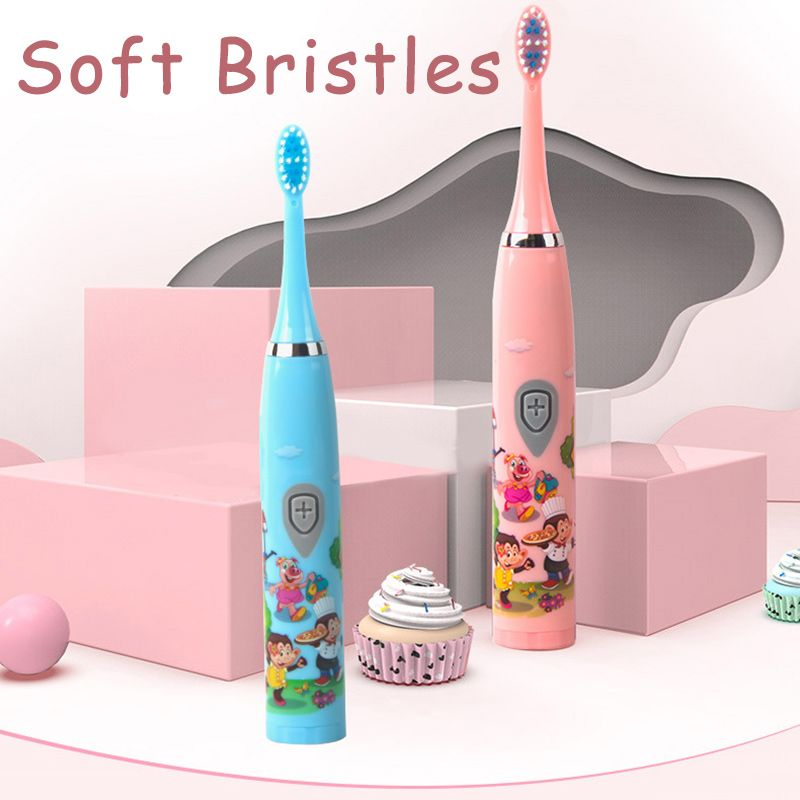 Escova de dentes elétrica sônica, carregamento usb, à prova d'água, temporizador inteligente, clareamento dos dentes, desenhos animados, crianças, escovas ultrassônicas macias_voghion.com
