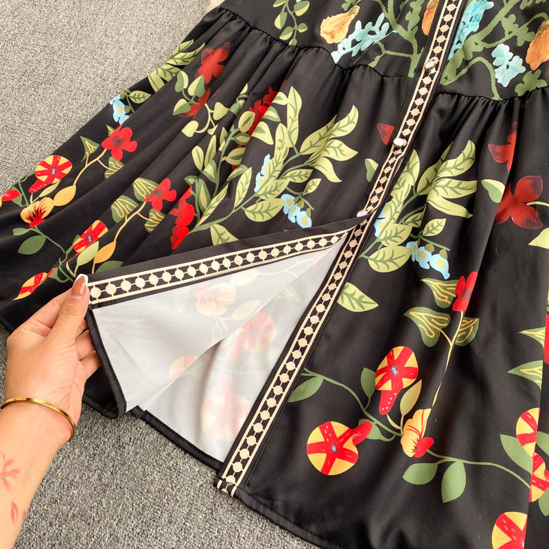 Abito da donna in stile palazzo retrò con cravatta in vita, girocollo, maniche lunghe, volant, gonna a trapezio in stile fata western_voghion.com