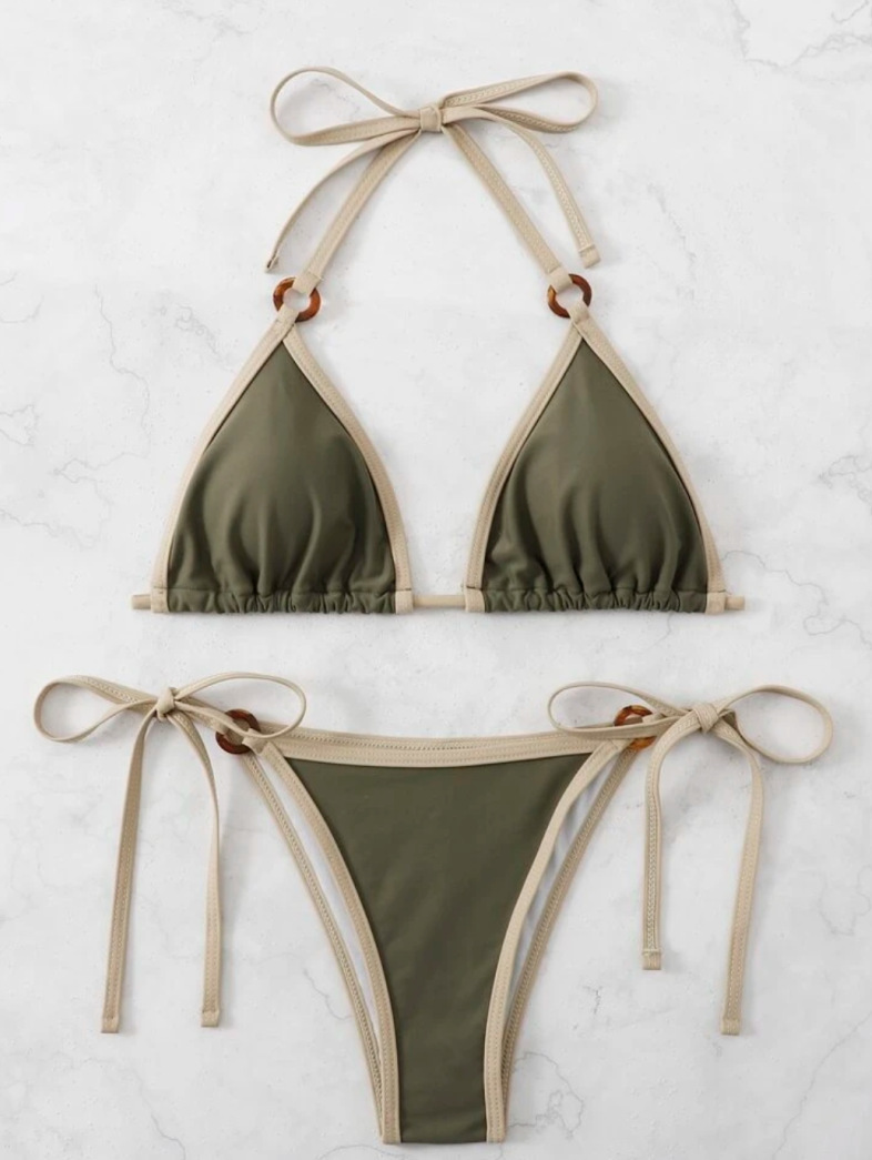 Roupas femininas Cor sólida Dividir Biquíni Suspensórios Senhoras Maiô Fabricantes_voghion.com