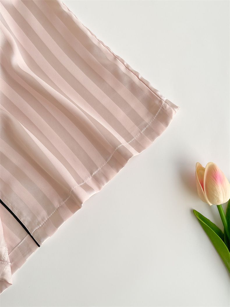 Women's Summer V-Neck Ice Silk Pajama Set – Long Sleeve & Pants, Soft & Breathable Loungewear (M-XL)_voghion.com