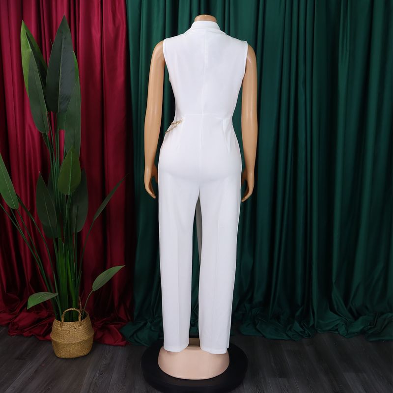 Dameskleding Zomer Mouwloos Pak Kraag Temperament Elegant Mode Effen Kleur Afrikaans Grote Maat Jumpsuit_voghion.com