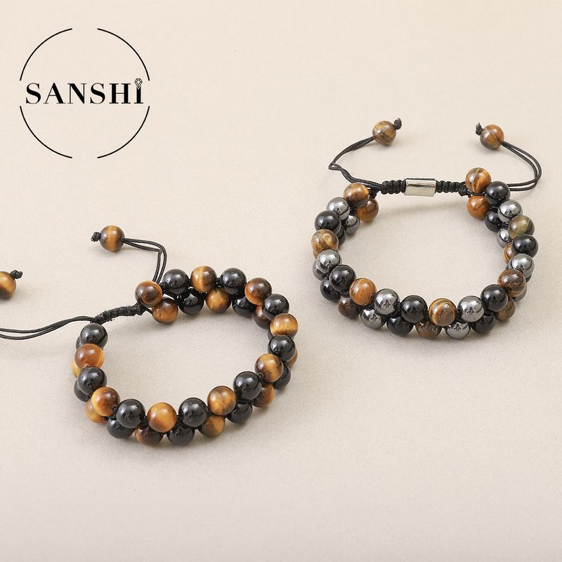 Bracciale da donna con pietre preziose naturali a doppio strato, con chiusura a pressione, da 8 mm, con perline singole di vari colori e miste_voghion.com