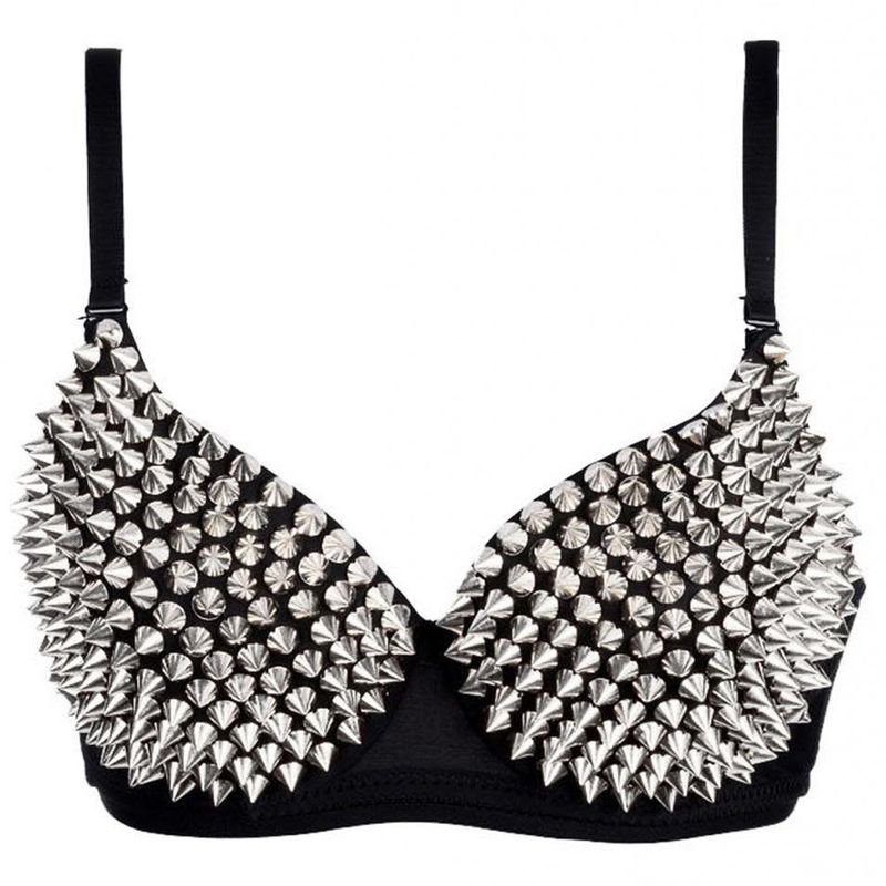 Reggiseno sexy e divertente fatto a mano con perline, stile punk, da ballo del ventre, con rivetti dorati, da discoteca_voghion.com