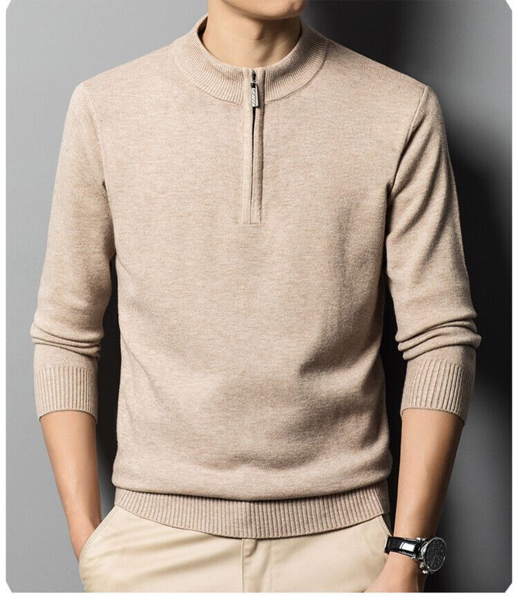 Men’s Half-Zip Knit Sweater – Warm Winter Pullover (Burgundy/Black/Camel/Tibetan Blue/Greyish, M-XXXXL)_voghion.com