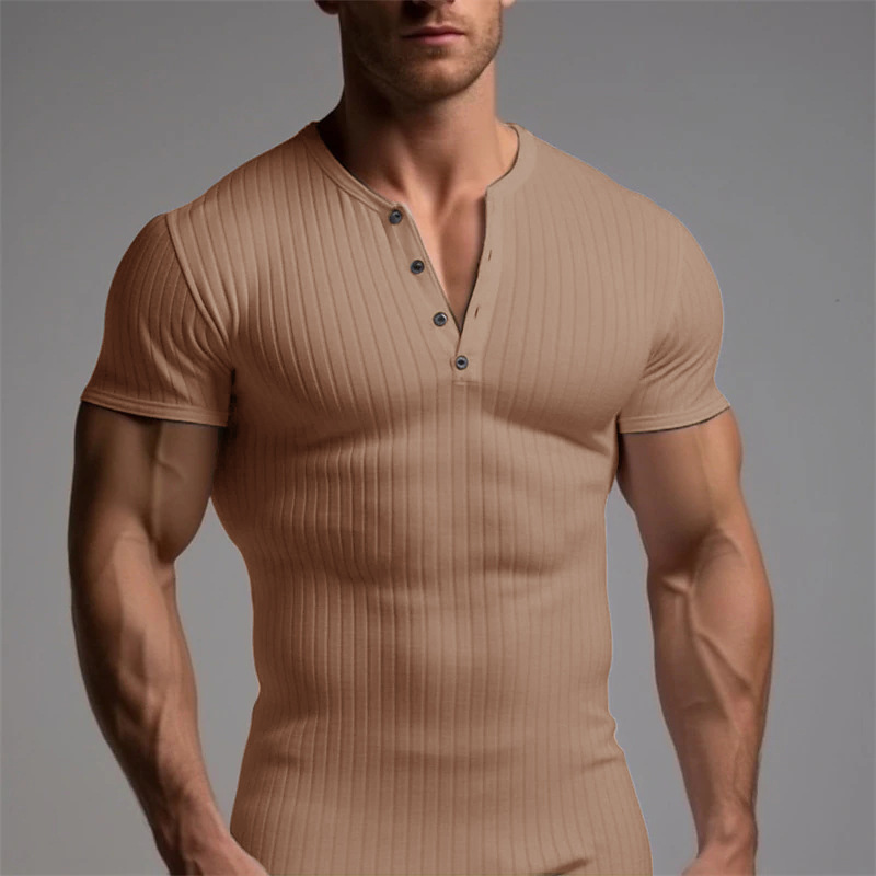 Unbeatable Quality Sports Slimming Muscle Men's Short Sleeved T-shirt Fitness Elastic Thread Tight Fitting Solid Color American Henry_voghion.com