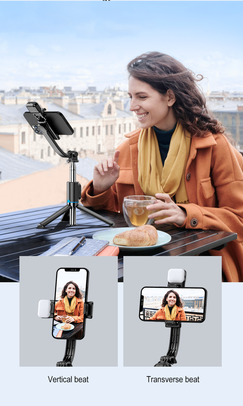 Smartphone Selfie Stick Wireless Bluetooth Telecomando Pieghevole portatile Supporto da tavolo Treppiede Luce di riempimento per iPhone Android_voghion.com