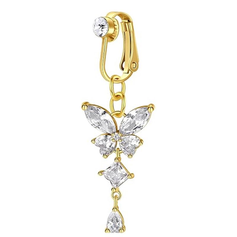 Piercing ombelico a clip con farfalla, in rame e zircone rosa, finto piercing all'ombelico, gioiello per il corpo, stile alla moda alla moda_voghion.com