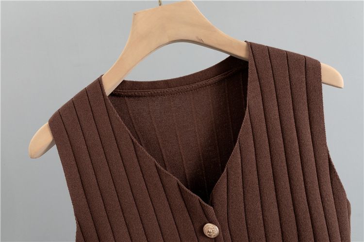 Ženska oblačila, oprijet kroj, krilo, pulover, tridelni komplet za ženske, pomlad in jesen, nov telovnik, pleteni kardigan, komplet_voghion.com